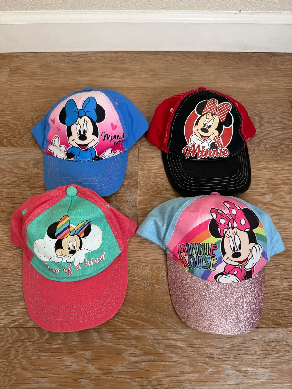 Disney BUNDLE (4) Minnie Mouse Toddler Baseball Cap Hat, Size 3T - 5T